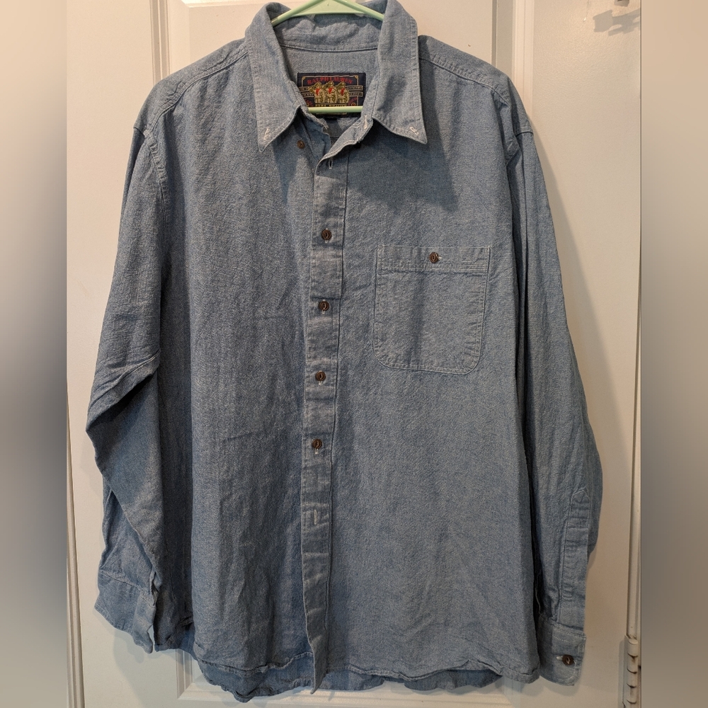 Vintage Chaps Ralph Lauren Chambray Denim Button Down Shirt XL Cotton Workwear